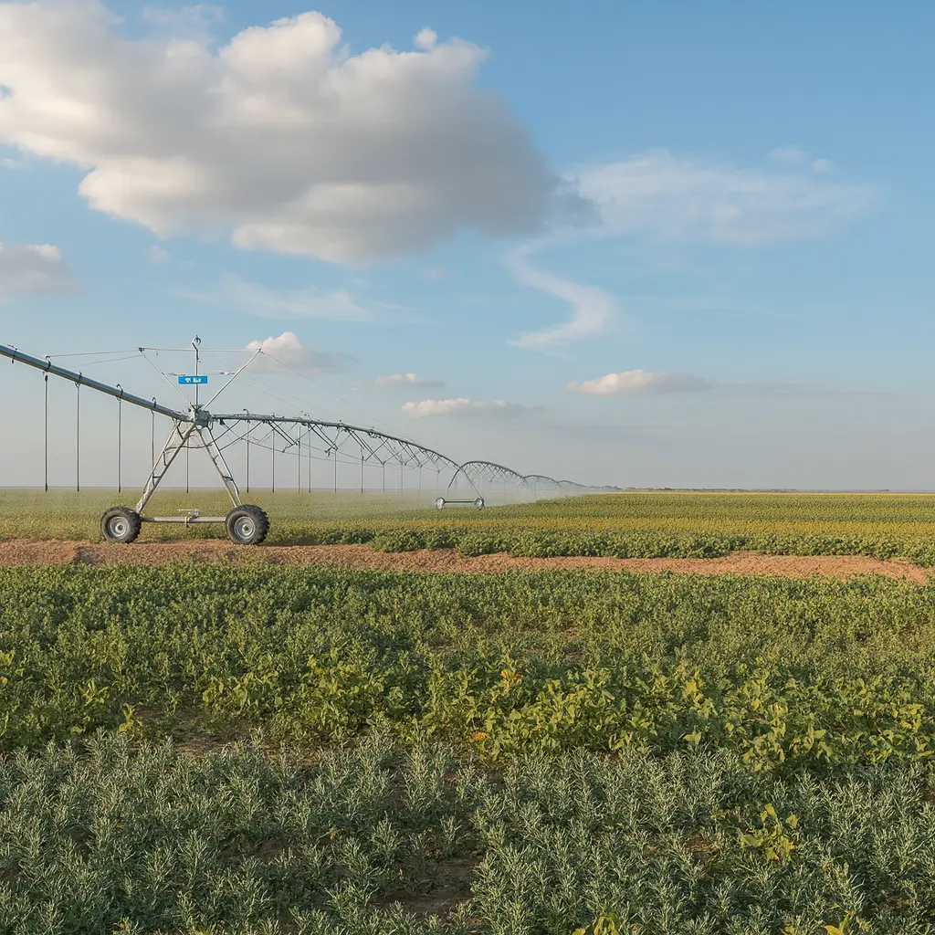 Команда агрономов проверяет соевое поле перед уборкой